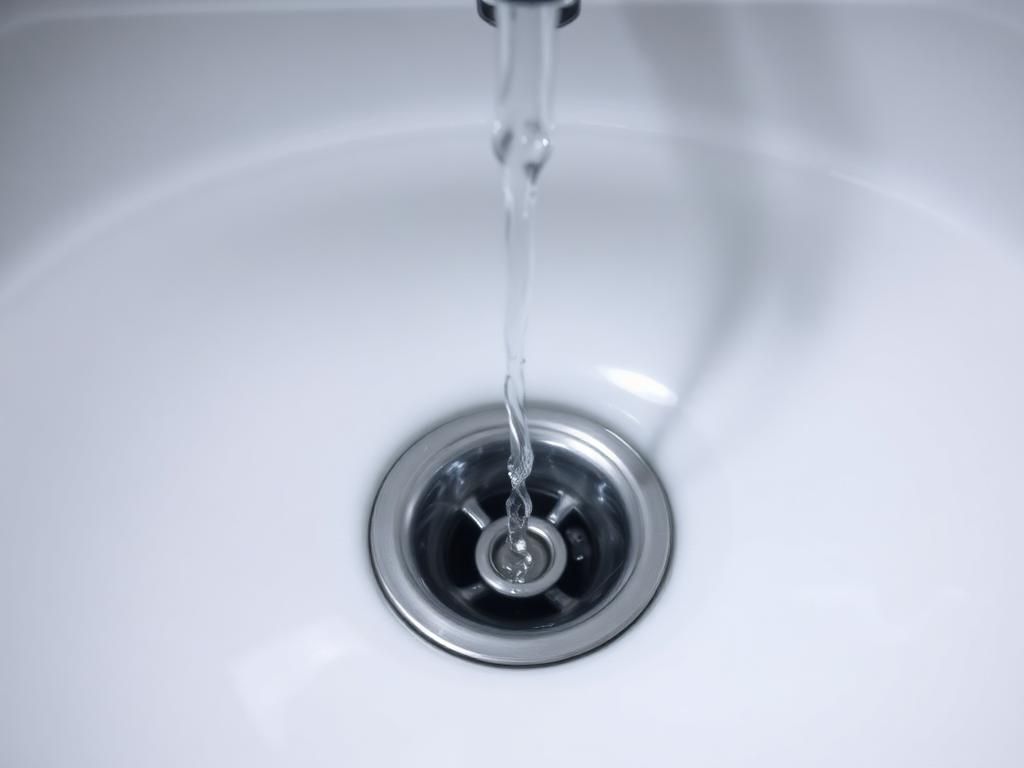 Sauberer Waschbeckenabfluss aus Chrom, klares Wasser läuft frei ab